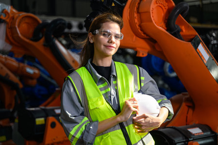 Maintenance engineer worker working with robotic machine automationの写真素材