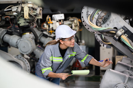 Maintenance engineer worker working with robotic machine automationの写真素材
