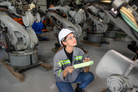 Maintenance engineer worker working with robotic machine automationの写真素材