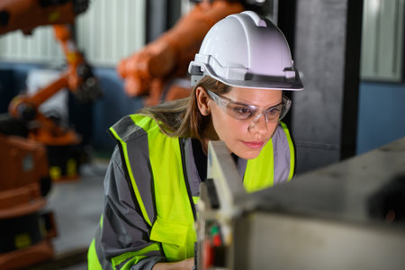 Maintenance engineer worker working with robotic machine automation