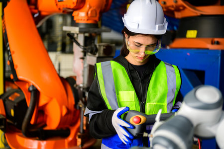 Portrait of confident maintenance technician working with machinery