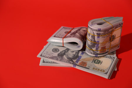 Banknotes money for money saving, American dollars, Cash money dollars, Business investment and income, Global financial crisis, People saving moneyの写真素材