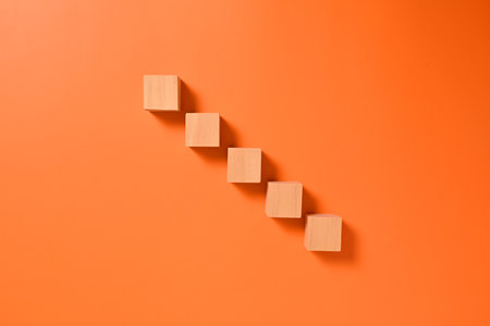 Wooden cubes mock up on abstract background for business concept, Business process, Copy space, Wooden blocks with copy space for text or symbols, Background with copy spaceの写真素材