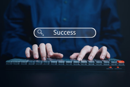 Success word in Search engine bar. Search optimization icon. Search barの写真素材