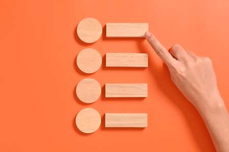 Wooden cubes mock up on abstract background for business concept, Business process, Copy space,...
