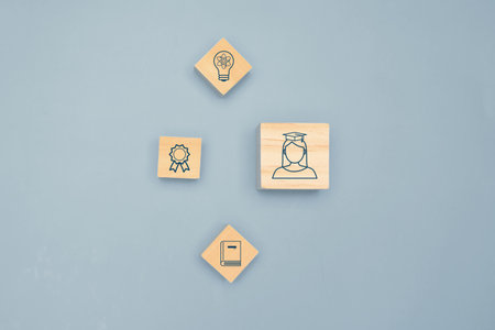 education icon and graduate cap concept. person graduation icon. High quality photoの写真素材