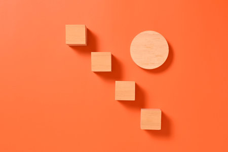 Wooden cubes mock up on abstract background for business concept, Business process, Copy space, Wooden blocks with copy space for text or symbols, Background with copy spaceの写真素材