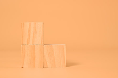 Wooden cubes mock up on abstract background for business concept, Business process, Copy space, Wooden blocks with copy space for text or symbols, Background with copy spaceの写真素材