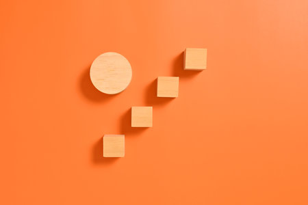 Wooden cubes mock up on background for business concept, Business process, Copy space, Wooden blocks with copy space for text or symbols, Background with copy spaceの写真素材