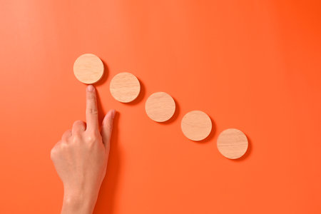 Hand with wooden blocks and cubes mock up on background, Copy space, Wooden blocks with copy space...
