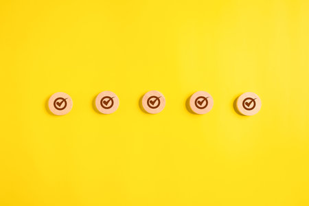 Wooden block of correct icon for checklist target goal business, Business strategy planning...