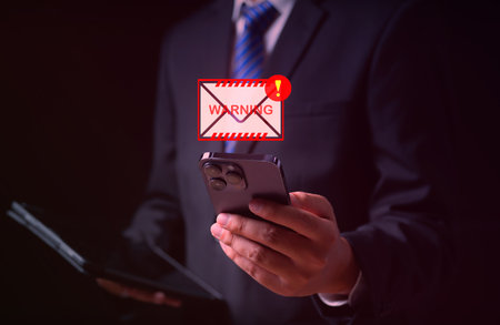 People with warning notification and spam message icon.