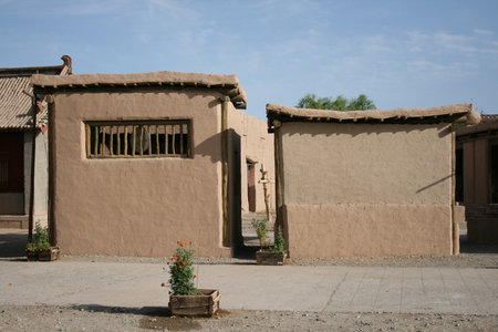 Earth house in ancient village Dunhuang, Chinaのeditorial素材