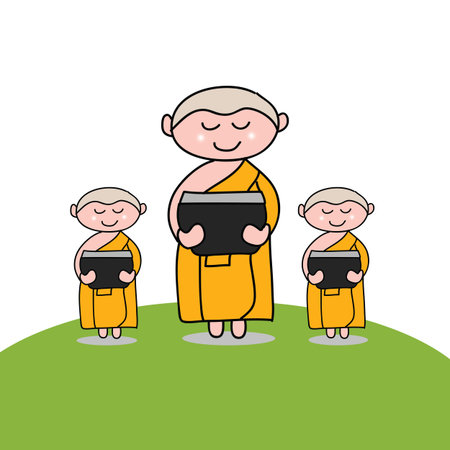 Buddhist monk cartoon hand drawn illustrationのイラスト素材