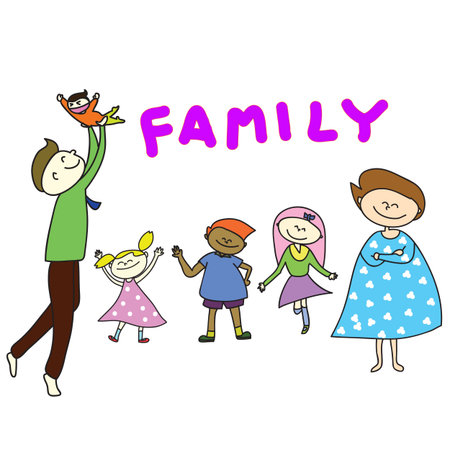 hand-drawn cartoon happy family illustrationのイラスト素材