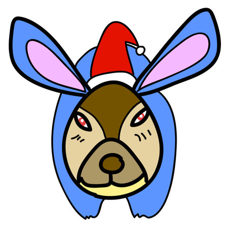 christmas cartoon hand-drawn rabbit with santa hatのイラスト素材