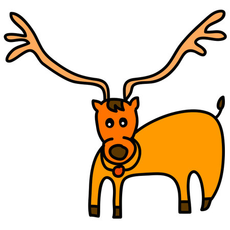 cartoon christmas hand-drawn deer illustrationのイラスト素材