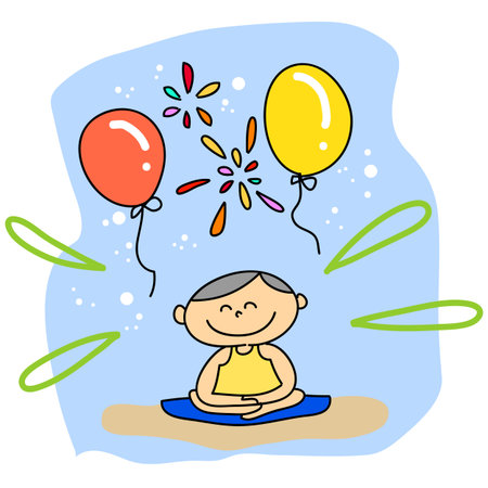 cartoon hand-drawn meditation illustrationのイラスト素材