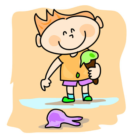 boy with falling ice-creamのイラスト素材