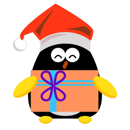 penguin cartoon character with gift box illustrationのイラスト素材