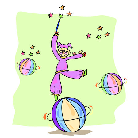 hand-drawn joker play with ball illustrationのイラスト素材