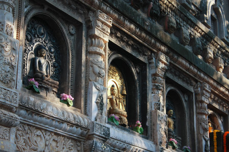 Ancient Buddha Statue at Mahabodhi Temple Bodhgaya Indiaの写真素材