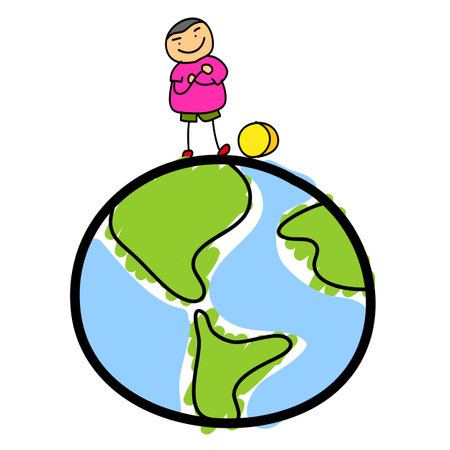 happy kids cartoon hand-drawn illustratonのイラスト素材