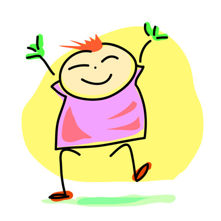 happy kids cartoon hand-drawn illustratonのイラスト素材