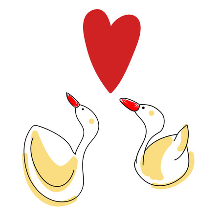 hand-drawn mandarin ducks with love hearts design for valentineのイラスト素材