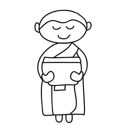cartoon hand drawing buddhist monks ritualのイラスト素材