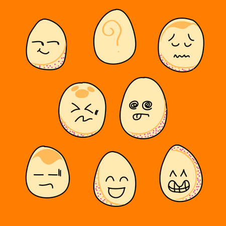 cartoon hand drawing eggs emotion iconのイラスト素材