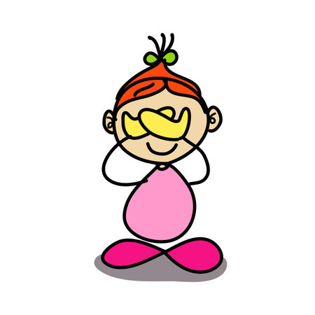 hand writing cartoon character girls meditationのイラスト素材
