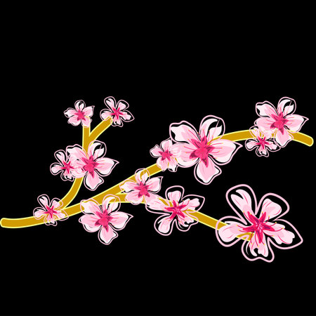 spring cherry blossoms hand drawing patternのイラスト素材