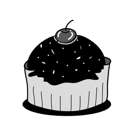 cup cake sketch in black and white style free hand drawingのイラスト素材