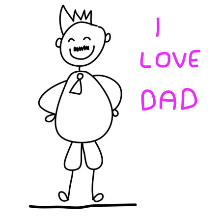 happy kid with dad hand drawing cartoon character for father dayのイラスト素材