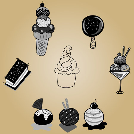 hand drawing funny cartoon ice cream stickerのイラスト素材