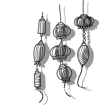 hand drawing lantern festivalのイラスト素材