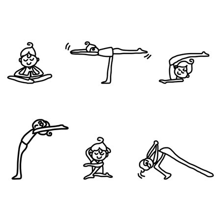 hand drawing cartoon character woman practicing yoga for designのイラスト素材