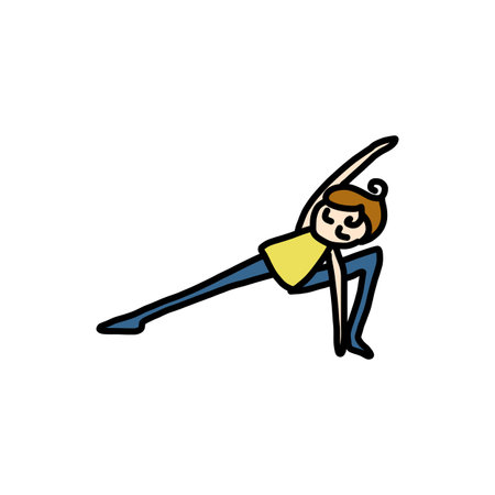 hand drawing cartoon character woman practicing yoga for designのイラスト素材