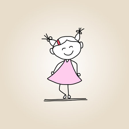 hand drawing cartoon happy kids playingのイラスト素材