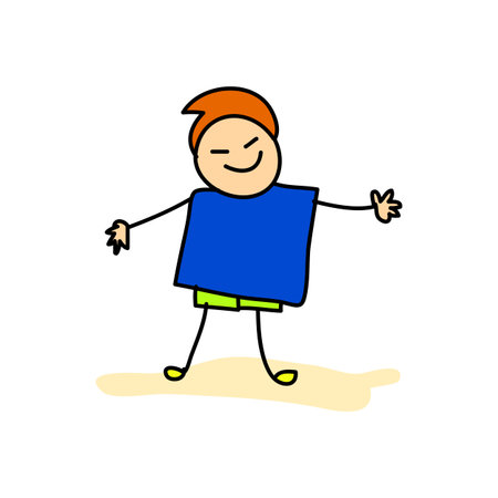 hand drawing cartoon happy kidsのイラスト素材
