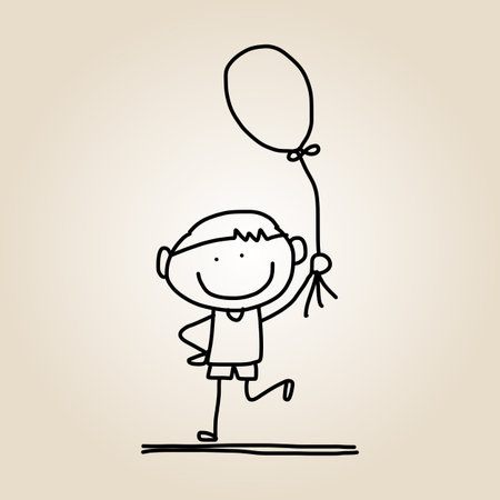 hand drawing cartoon happy kids playingのイラスト素材