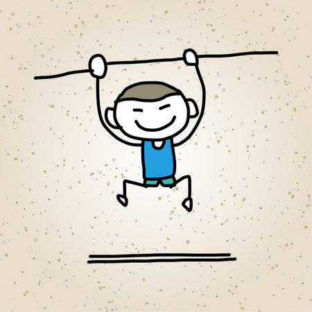 hand drawing cartoon happy kids playingのイラスト素材