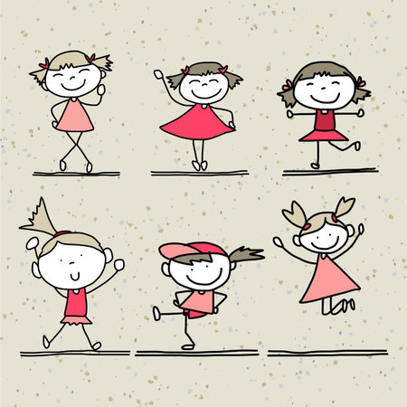 hand drawing cartoon happy kids playingのイラスト素材