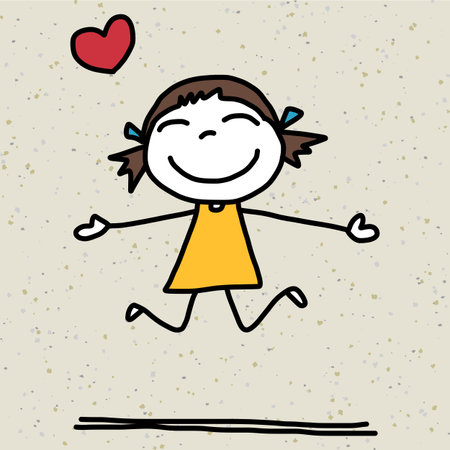 hand drawing cartoon happy kids playingのイラスト素材