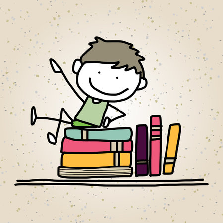 hand drawing cartoon happy kids playingのイラスト素材