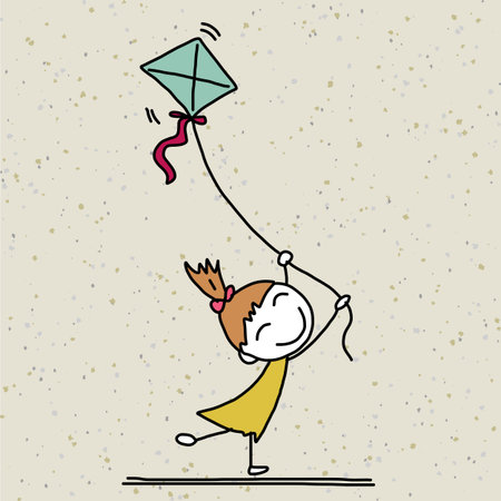 hand drawing cartoon happy kids playingのイラスト素材