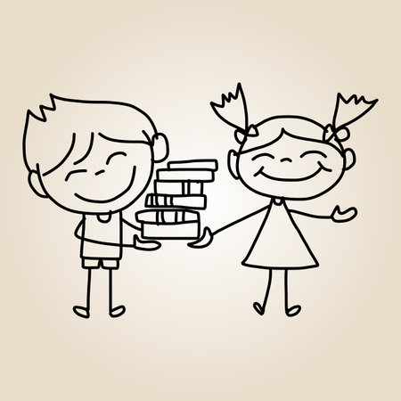 hand drawing cartoon happy kids playingのイラスト素材