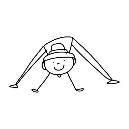 cartoon character hand drawing woman practicing yogaのイラスト素材