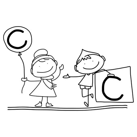 hand drawing cartoon character happiness alphabet Cのイラスト素材